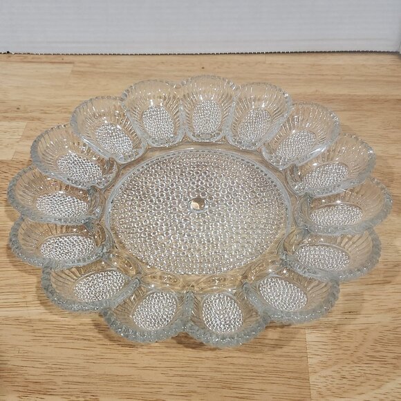 Vintage 11" Clear Hobnail Indiana Glass Deviled Egg Platter Plate Holds 15 Eggs - Picture 3 of 4